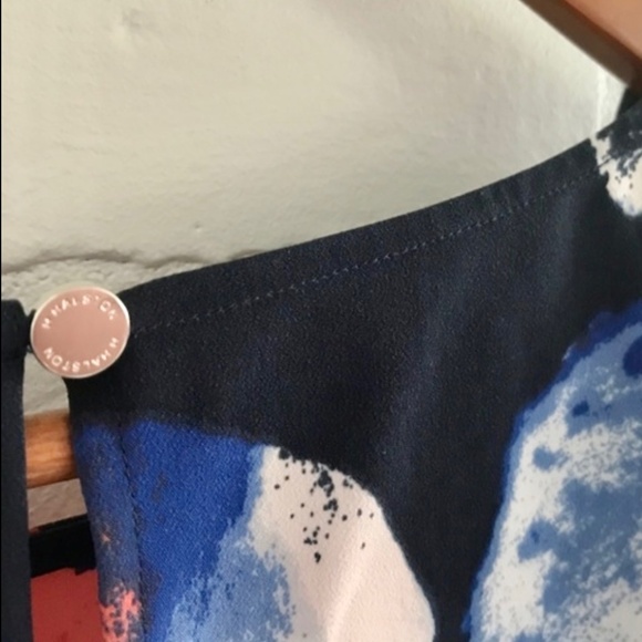 Halston Mini dress Watercolor Watercolor Floral Print Flowy Navy red Boxy M - Picture 6 of 7